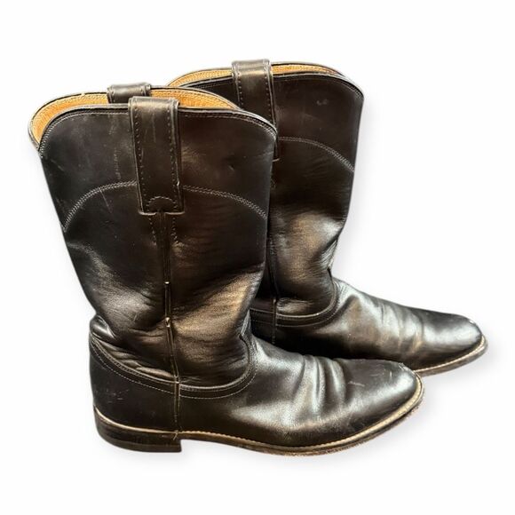 JUSTIN Men’s Black Leather Roper Western Boots Size 8.5 B - Picture 3 of 7